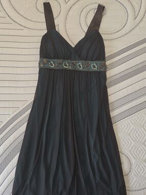 Taboo Teal Sleeveless Beaded-Empire Midi Dress